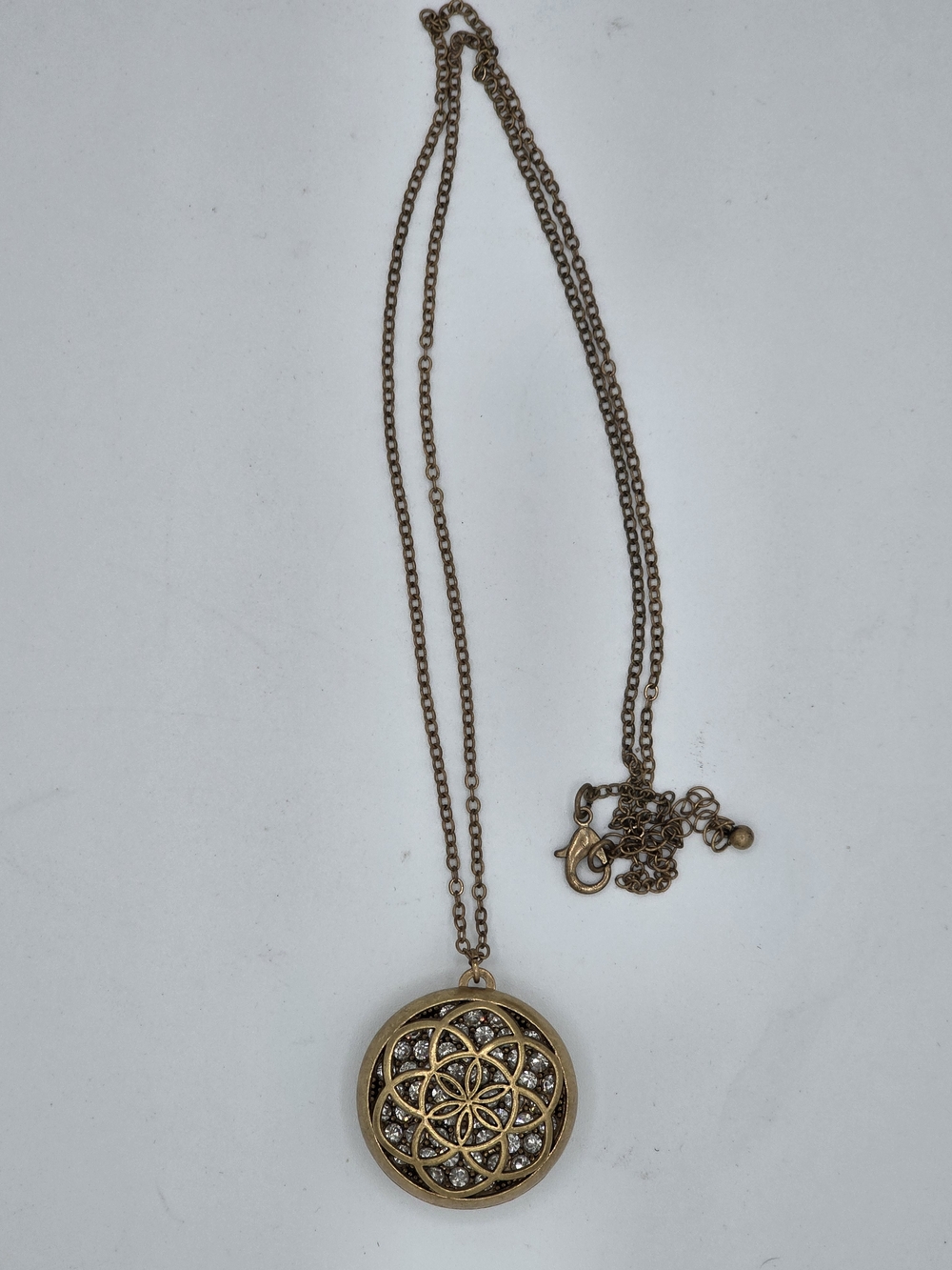 Source Unknown Gold-Tone Filigree Pendant Necklace with Crystal Accents